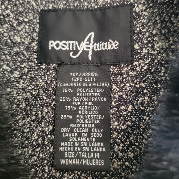 Women 14 Black & White Bouclé Blazer Faux Fur Collar Texture Tailored Whimsygoth - Picture 11 of 11